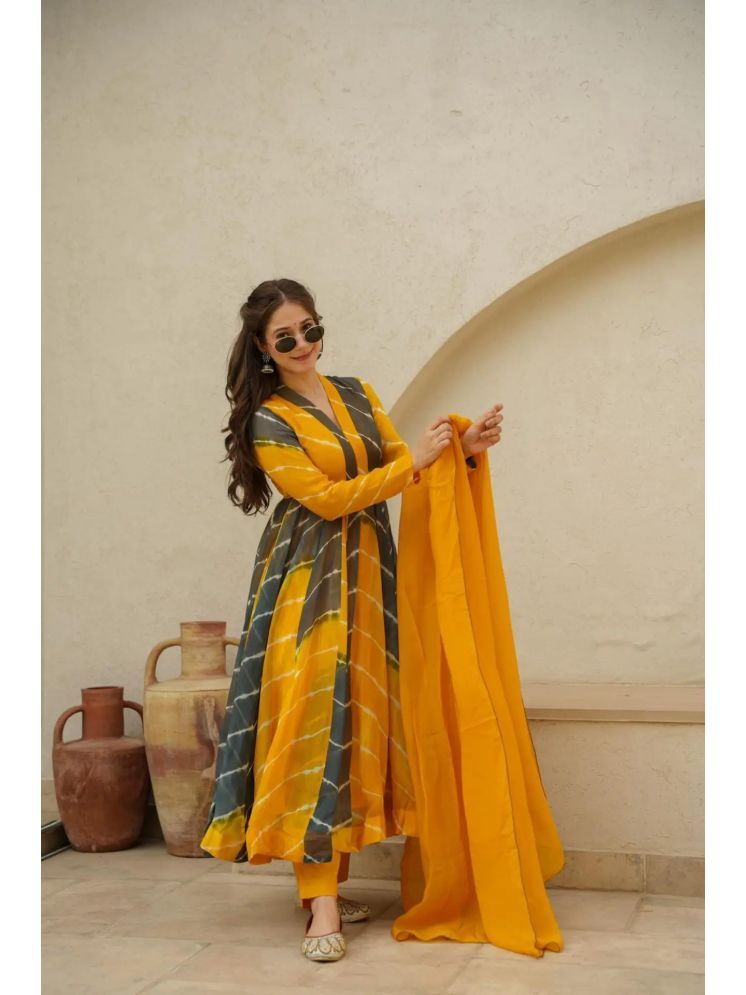     			Estela Georgette Dyed Kurti With Pants Women's Stitched Salwar Suit - Yellow ( Pack of 1 )