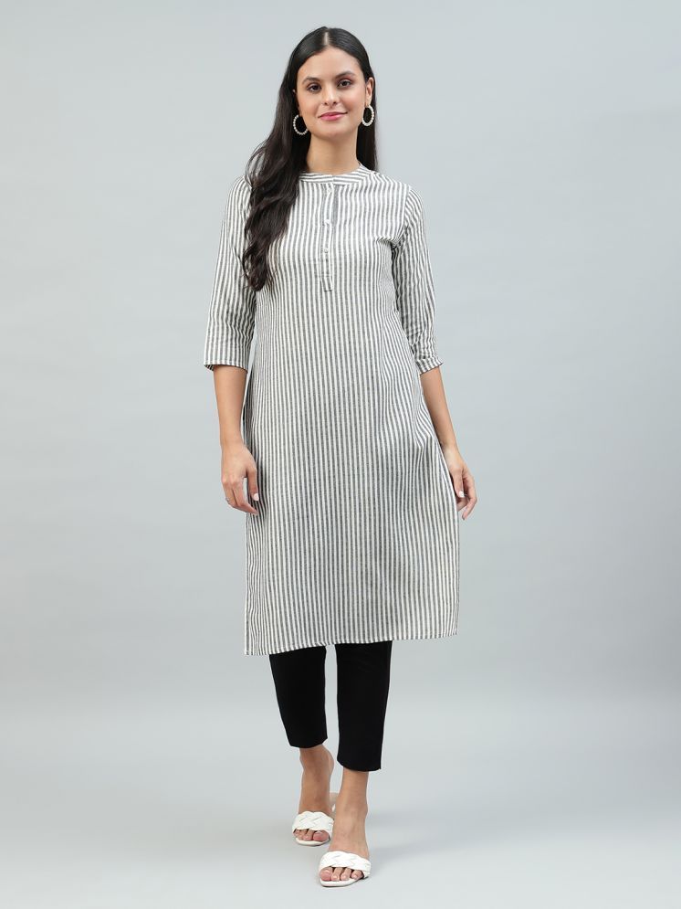     			Flamboyant Cotton Striped Straight Women's Kurti - Black ( Pack of 1 )