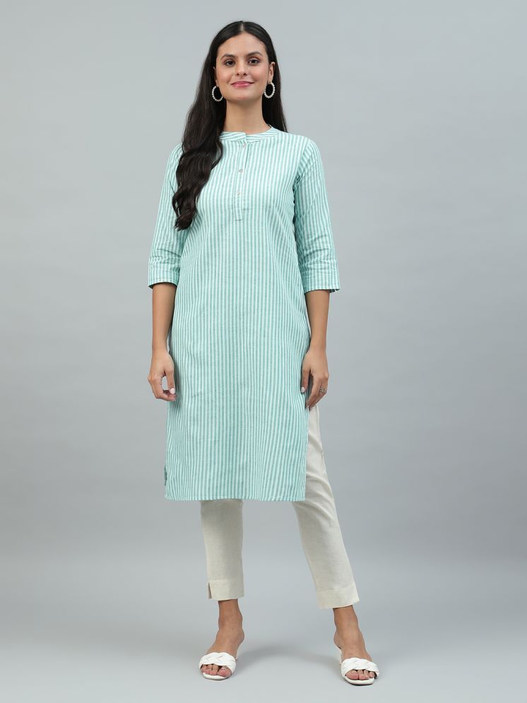     			Flamboyant Cotton Striped Straight Women's Kurti - Green ( Pack of 1 )