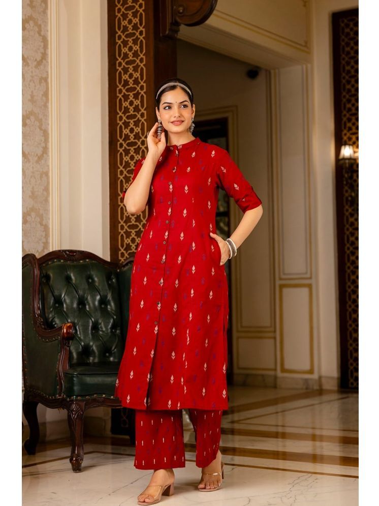     			HILORY Cotton Printed Kurti With Palazzo Women's Stitched Salwar Suit - Red ( Pack of 1 )