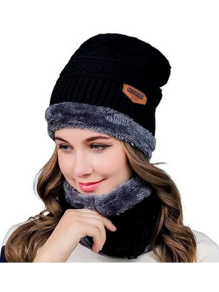     			Infispace Black Woollen Women's Cap ( Pack of 1 )