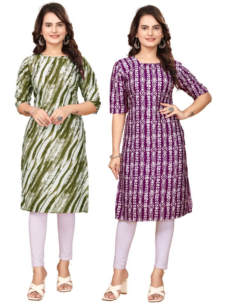     			KHODAL KRUPA CRETION Crepe Printed Straight Women's Kurti - Green,Maroon ( Pack of 2 )