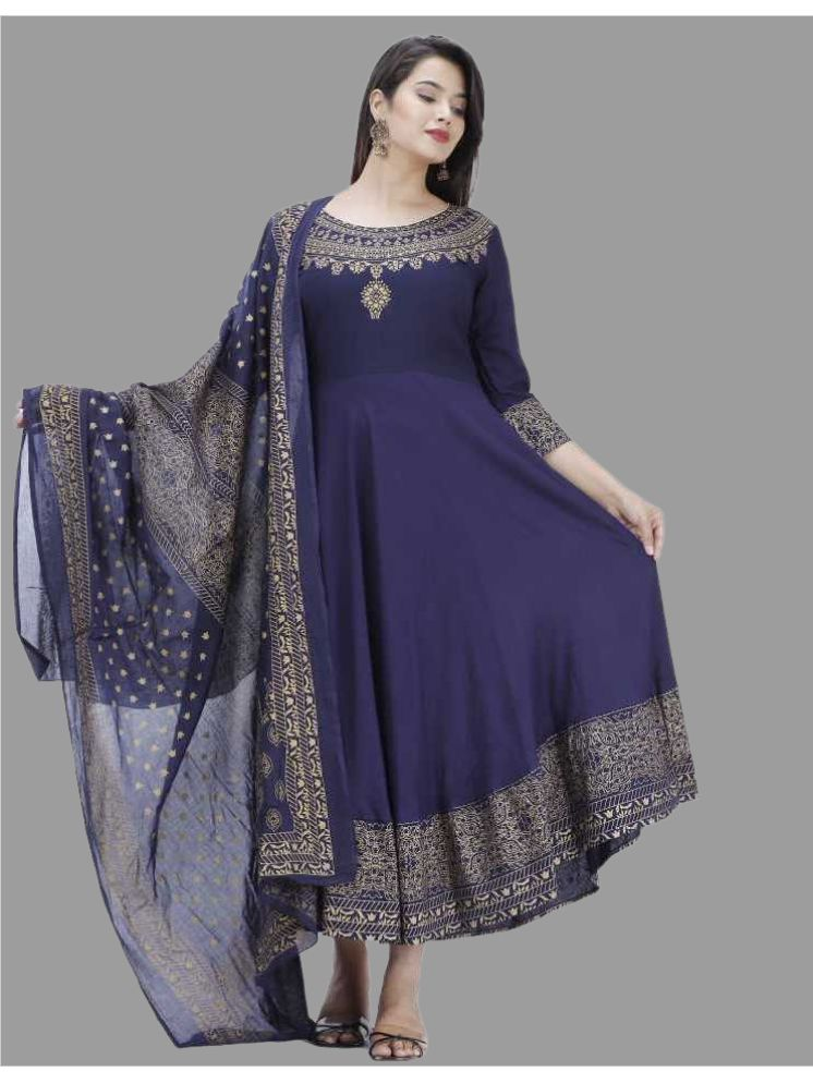     			NUPITAL Rayon Printed Anarkali Women's Kurti with Dupatta - Blue ( Pack of 1 )