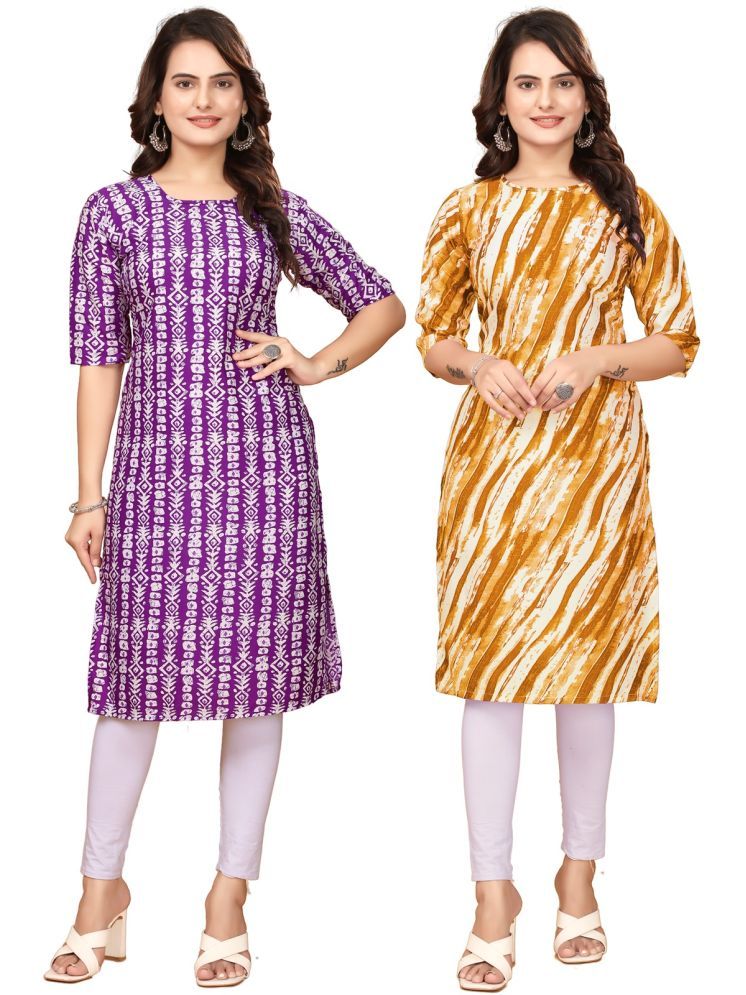     			PEAFOWL INCORPORATION Crepe Printed Straight Women's Kurti - Lavender,Yellow ( Pack of 2 )