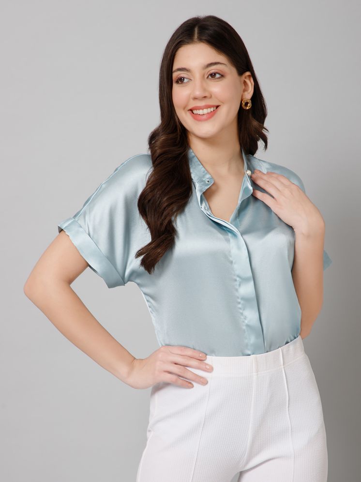     			Purys Green Satin Women's Shirt Style Top ( Pack of 1 )