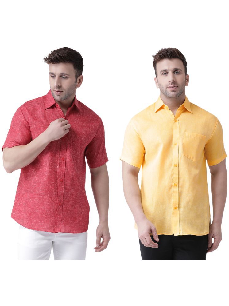     			RIAG Cotton Blend Regular Fit Self Design Half Sleeves Men's Casual Shirt - Mustard ( Pack of 2 )