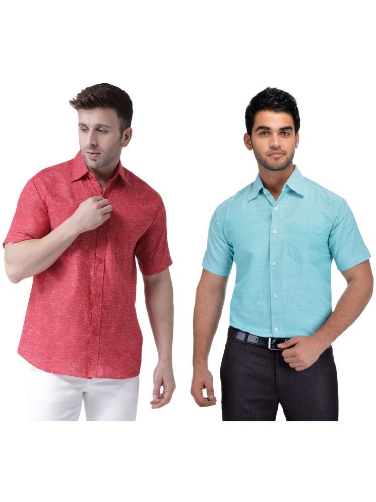     			RIAG Cotton Blend Regular Fit Self Design Half Sleeves Men's Casual Shirt - Light Blue ( Pack of 2 )