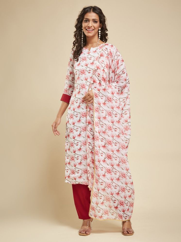     			SILK SUTRA Polyester Printed Kurti With Pants Women's Stitched Salwar Suit - White ( Pack of 1 )