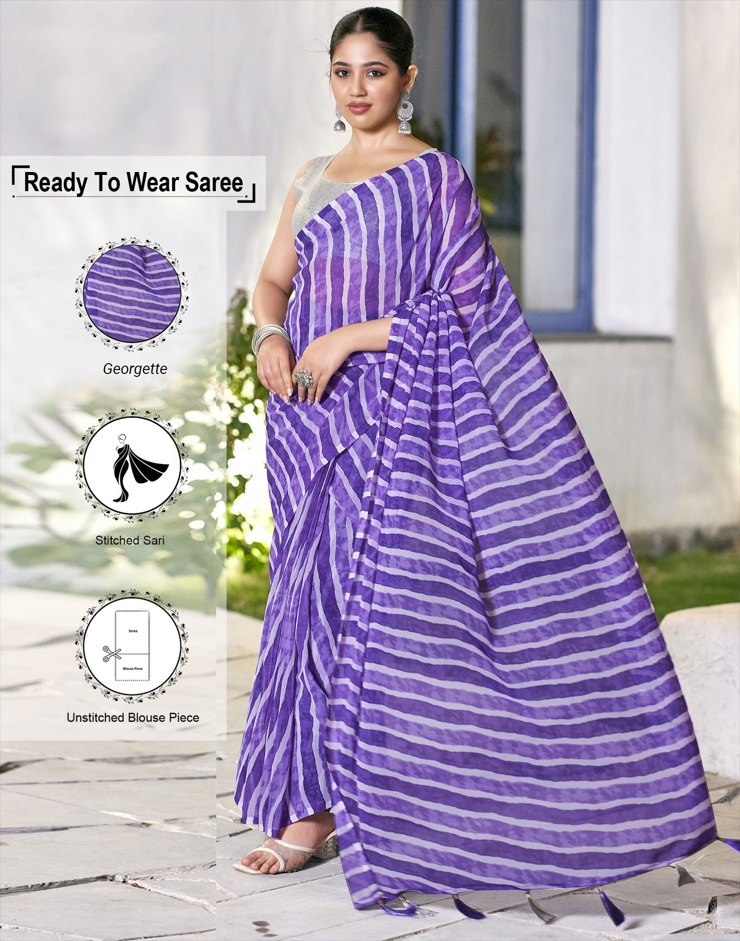     			Satrani Georgette Printed Saree With Blouse Piece - Purple ( Pack of 1 )