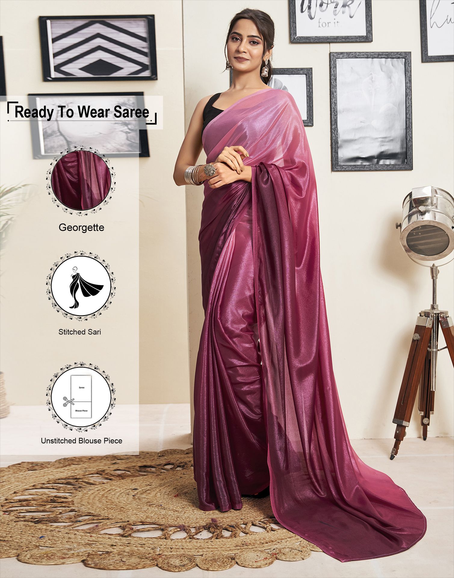     			Satrani Georgette Solid Saree With Blouse Piece - Maroon ( Pack of 1 )