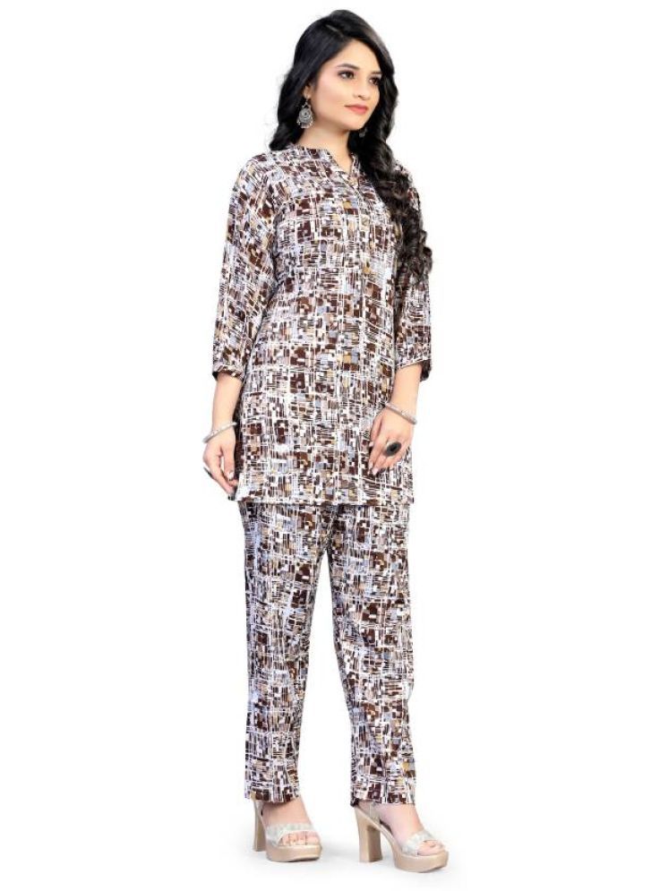     			THE PRIVATE LABLE Brown Printed Pant Top Set