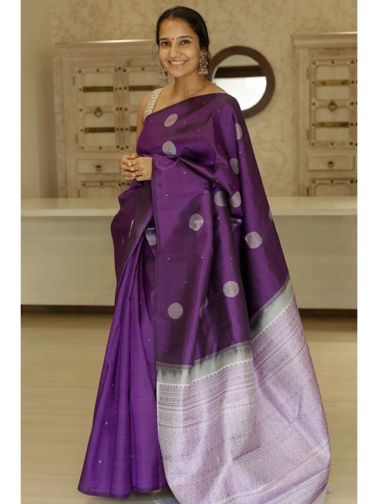     			Vividvibe Banarasi Silk Self Design Saree With Blouse Piece - Wine ( Pack of 1 )