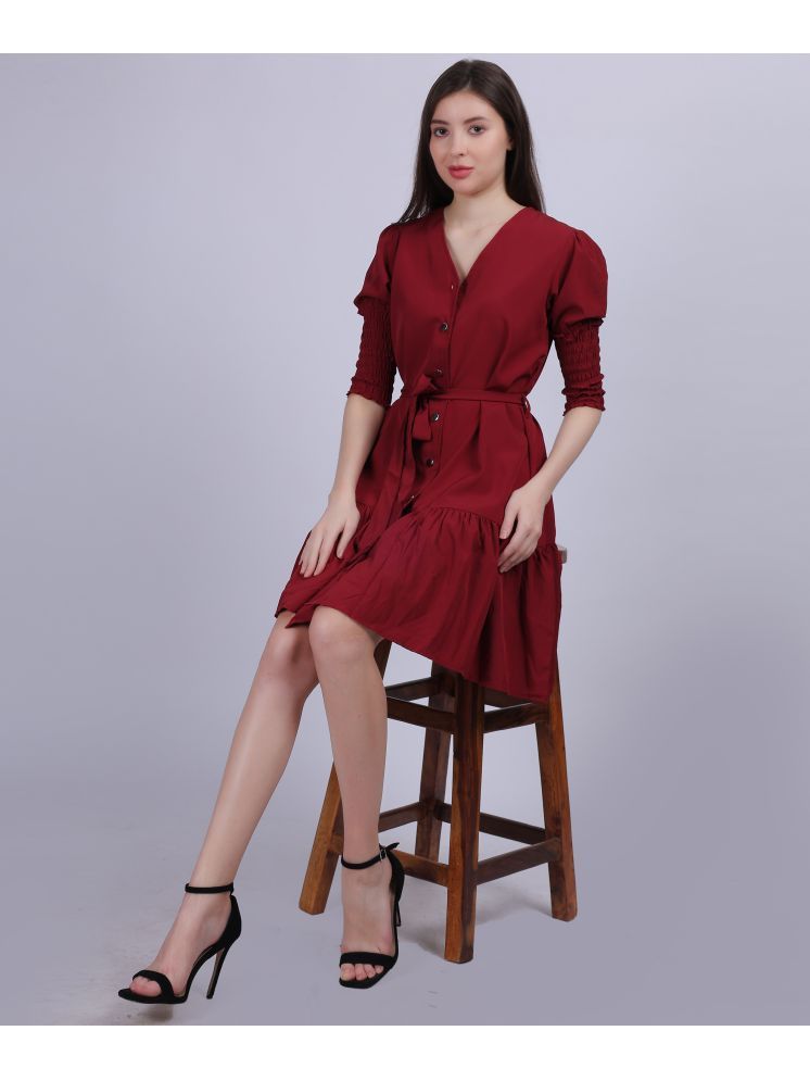     			aumbe Polyester Solid Above Knee Women's Fit & Flare Dress - Maroon ( Pack of 1 )