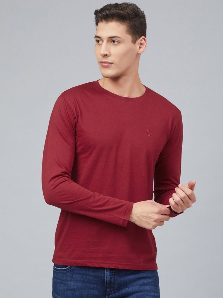     			plusperfaction Cotton Blend Regular Fit Solid Full Sleeves Men's Round T-Shirt - Maroon ( Pack of 1 )