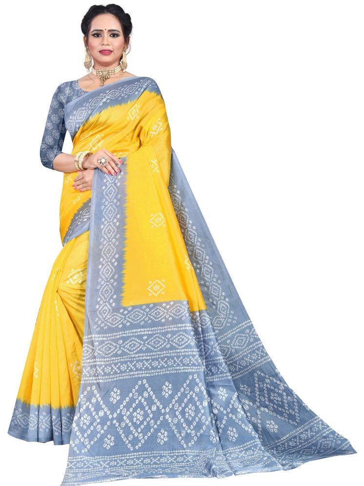     			INDIAN SILKS Art Silk Printed Saree With Blouse Piece - Yellow ( Pack of 1 )