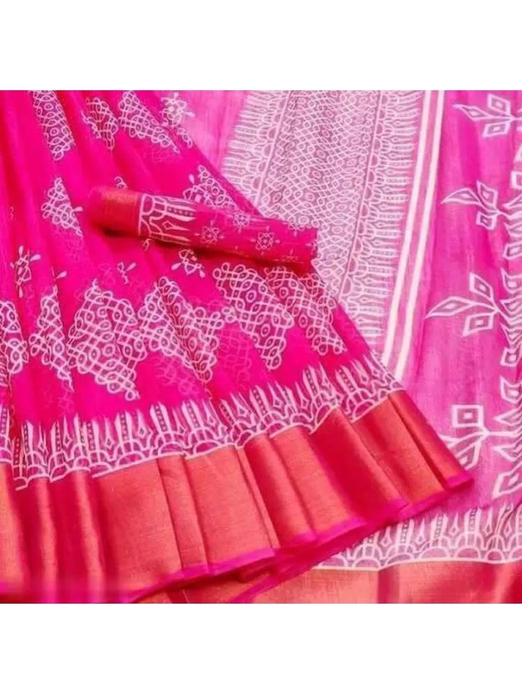     			INDIAN SILKS Cotton Silk Printed Saree Without Blouse Piece - Pink ( Pack of 1 )