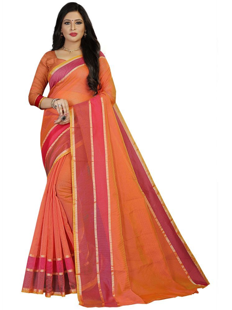     			INDIAN SILKS Cotton Silk Solid Saree With Blouse Piece - Orange ( Pack of 1 )