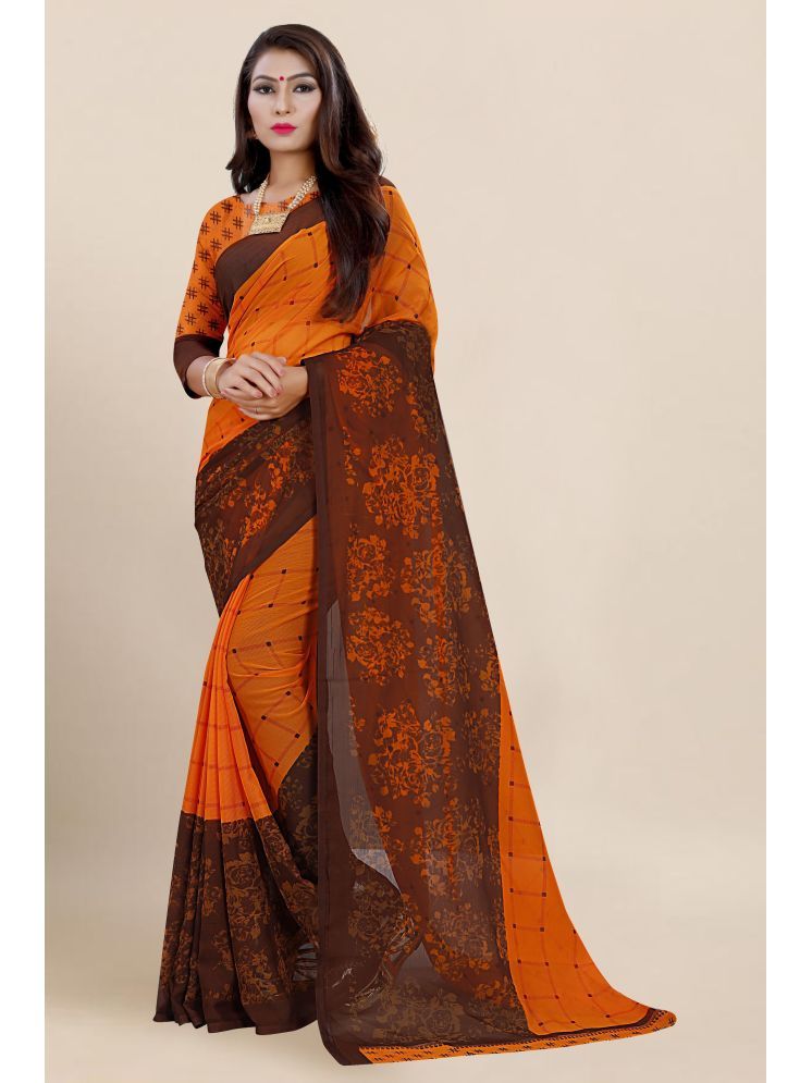     			INDIAN SILKS Georgette Checks Saree With Blouse Piece - Orange ( Pack of 1 )