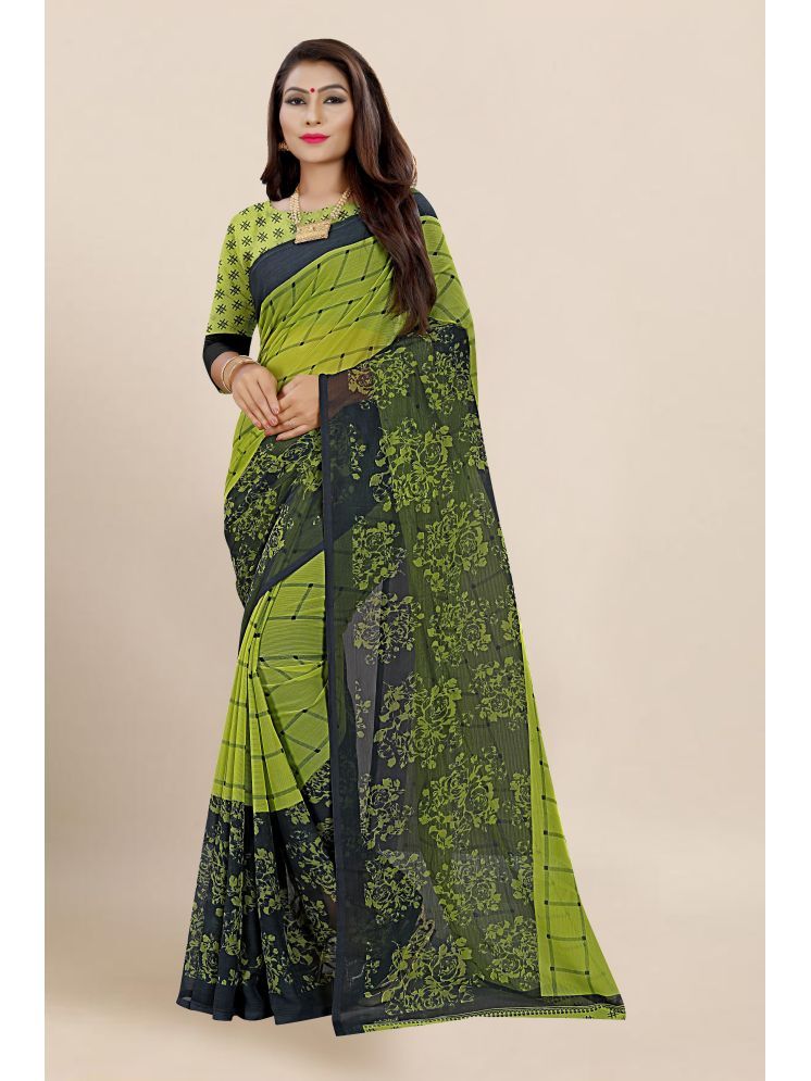     			INDIAN SILKS Georgette Printed Saree Without Blouse Piece - Light Green ( Pack of 1 )