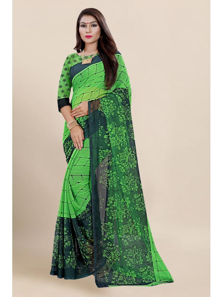     			INDIAN SILKS Georgette Printed Saree Without Blouse Piece - Green ( Pack of 1 )