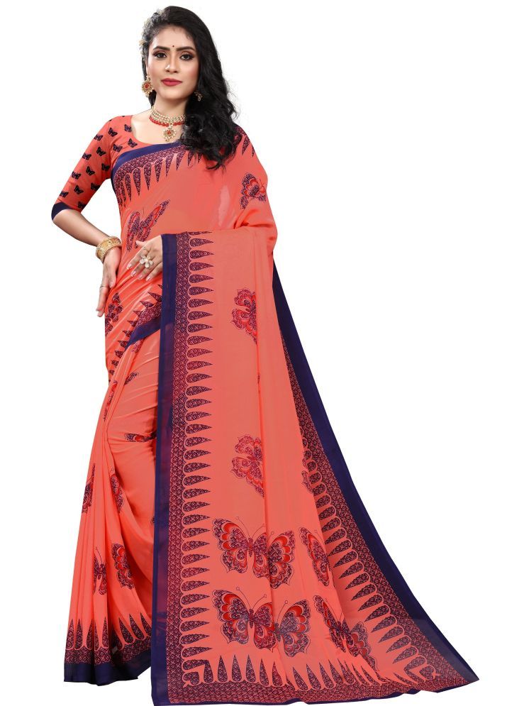     			INDIAN SILKS Georgette Printed Saree With Blouse Piece - Red ( Pack of 1 )