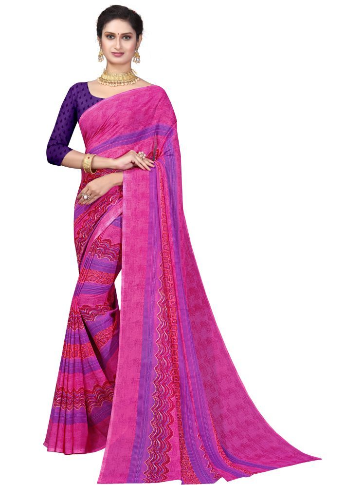     			INDIAN SILKS Georgette Self Design Saree With Blouse Piece - Purple ( Pack of 1 )