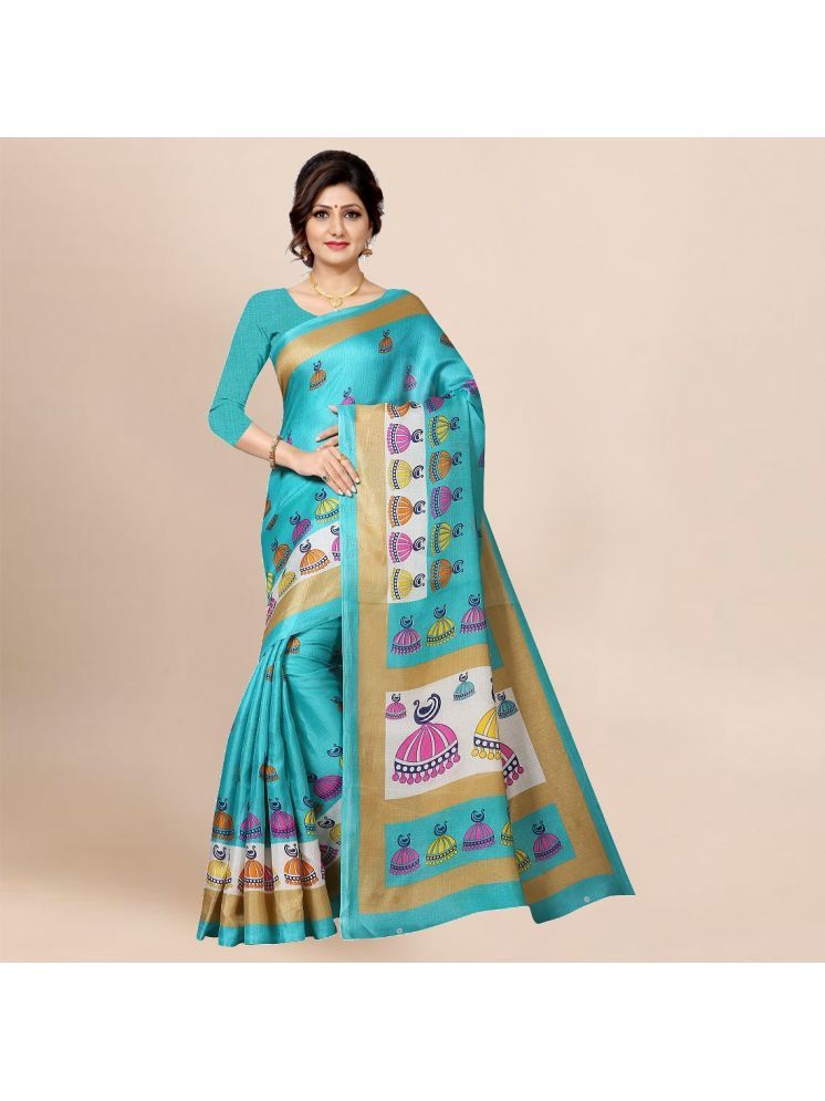     			INDIAN SILKS Silk Blend Printed Saree Without Blouse Piece - Green ( Pack of 1 )