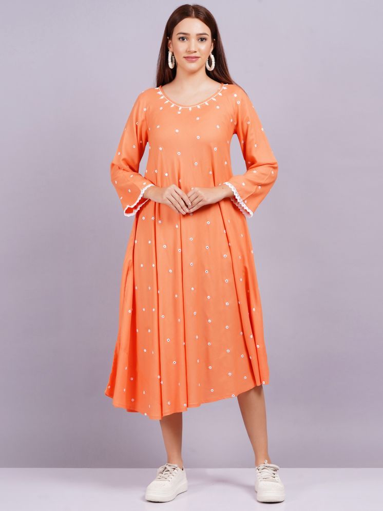     			Jyoti Saree Rayon Solid Midi Women's Fit & Flare Dress - Orange ( Pack of 1 )