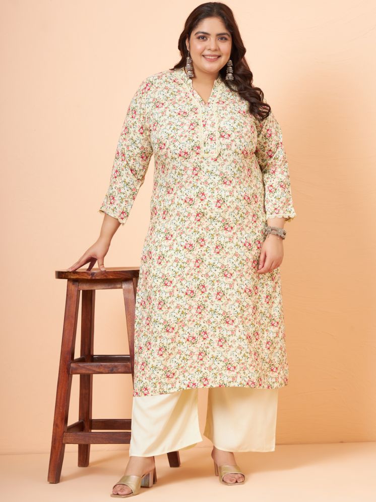     			Tissu Rayon Printed Kurti With Palazzo Women's Stitched Salwar Suit - Cream ( Pack of 1 )