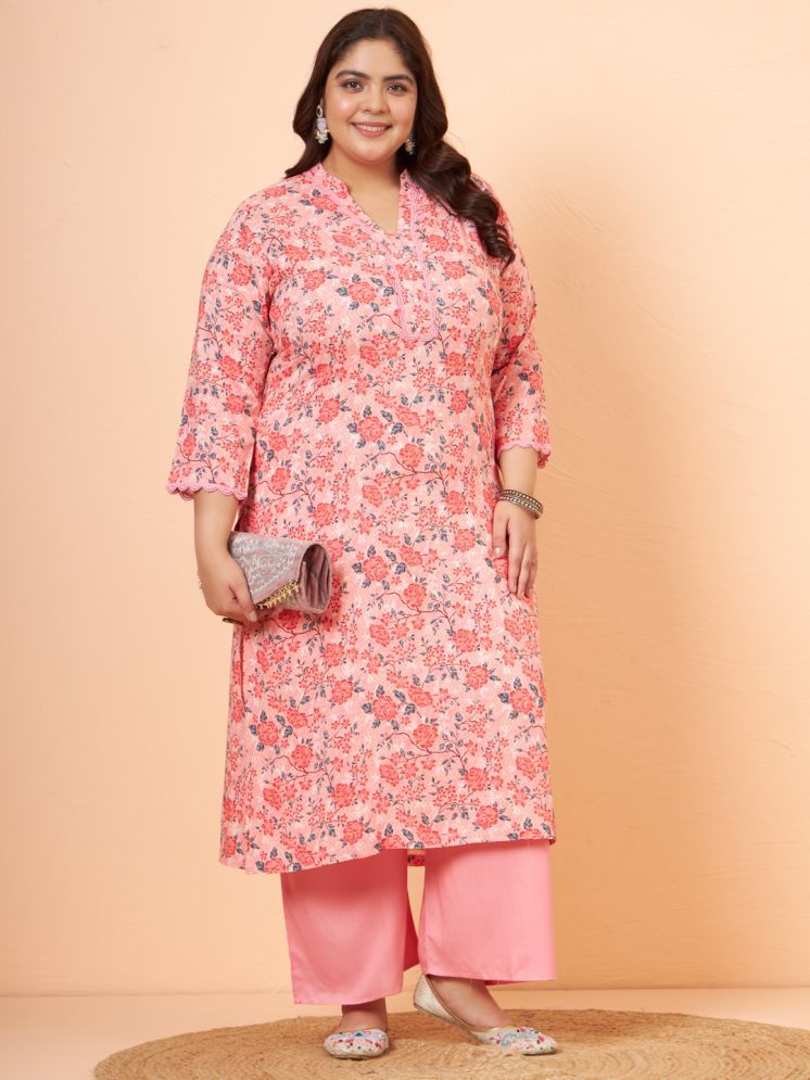     			Tissu Rayon Printed Kurti With Palazzo Women's Stitched Salwar Suit - Peach ( Pack of 1 )