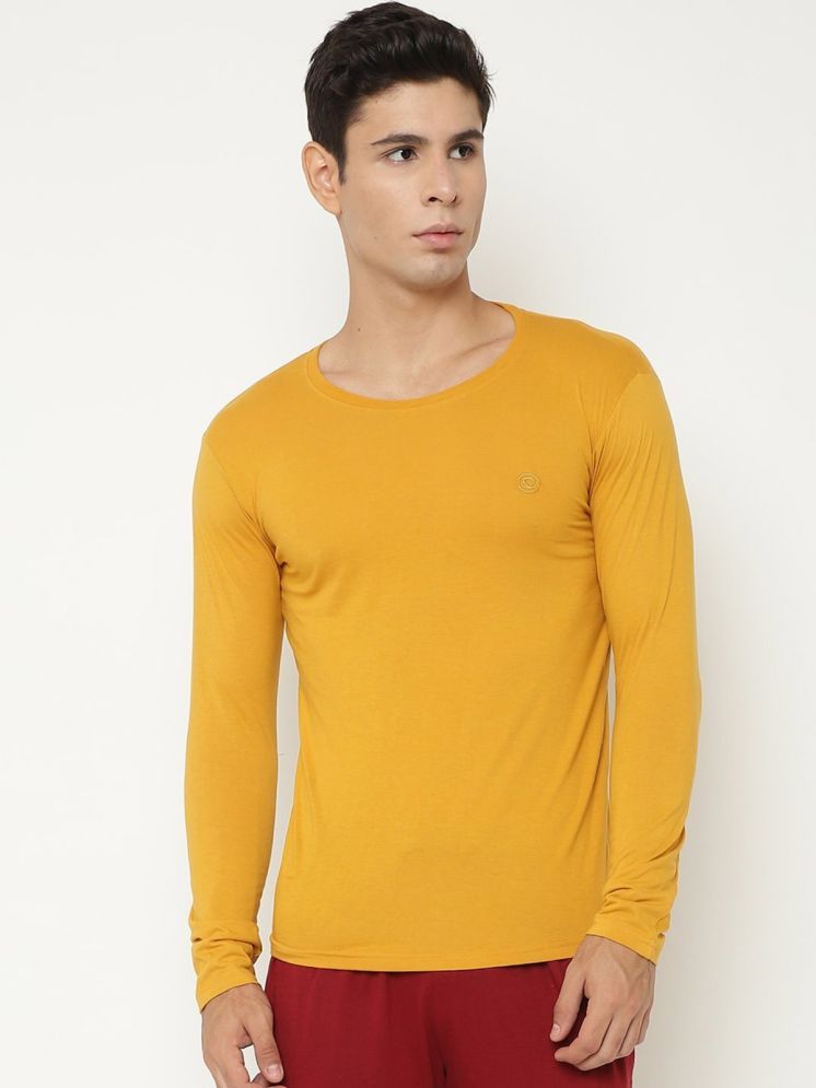     			plusperfaction Cotton Blend Regular Fit Solid Full Sleeves Men's Round T-Shirt - Mustard ( Pack of 1 )