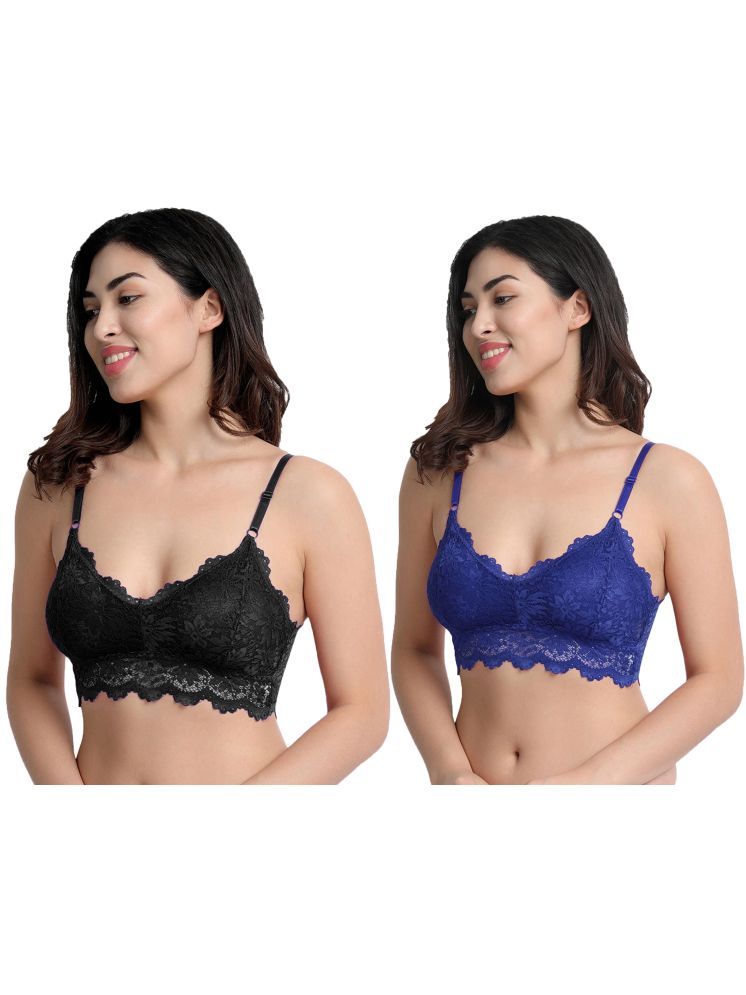     			3Mads Pack of 2 Lace Removable Padding Women's Bralette Bra ( Multicolor ) GBra006_BK_BL