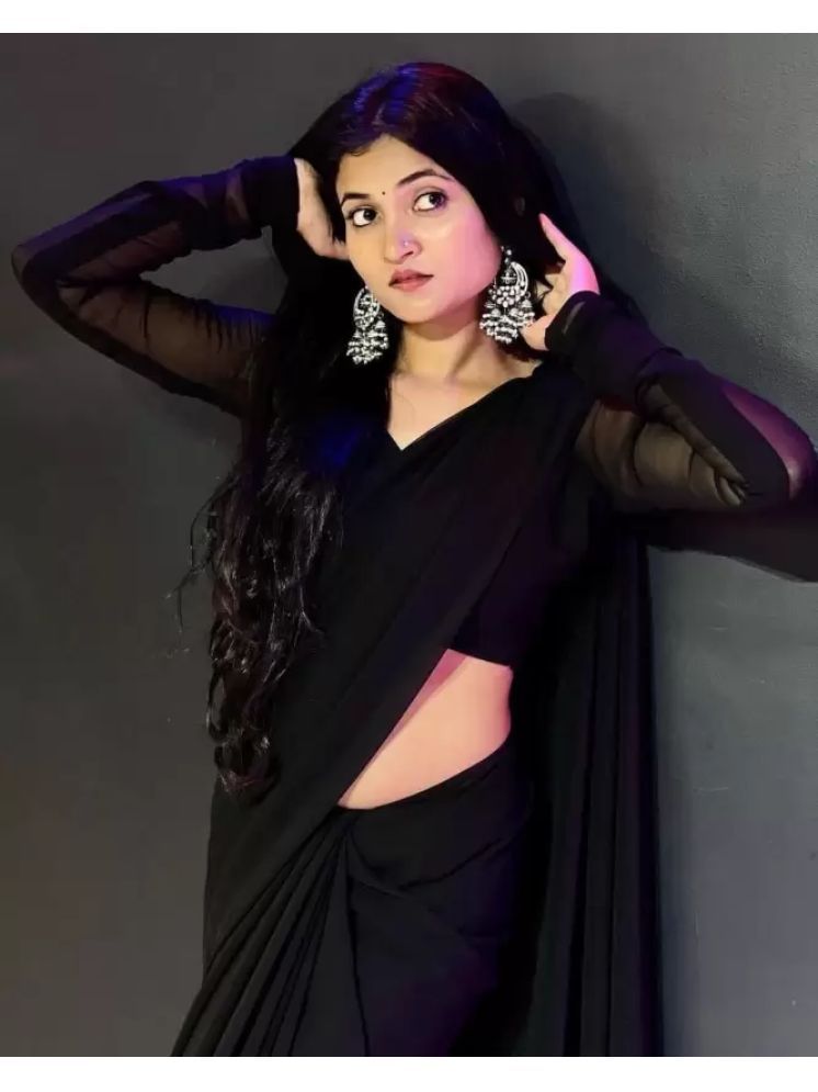     			ASTYLOR Georgette Solid Saree Without Blouse Piece - Black ( Pack of 1 )