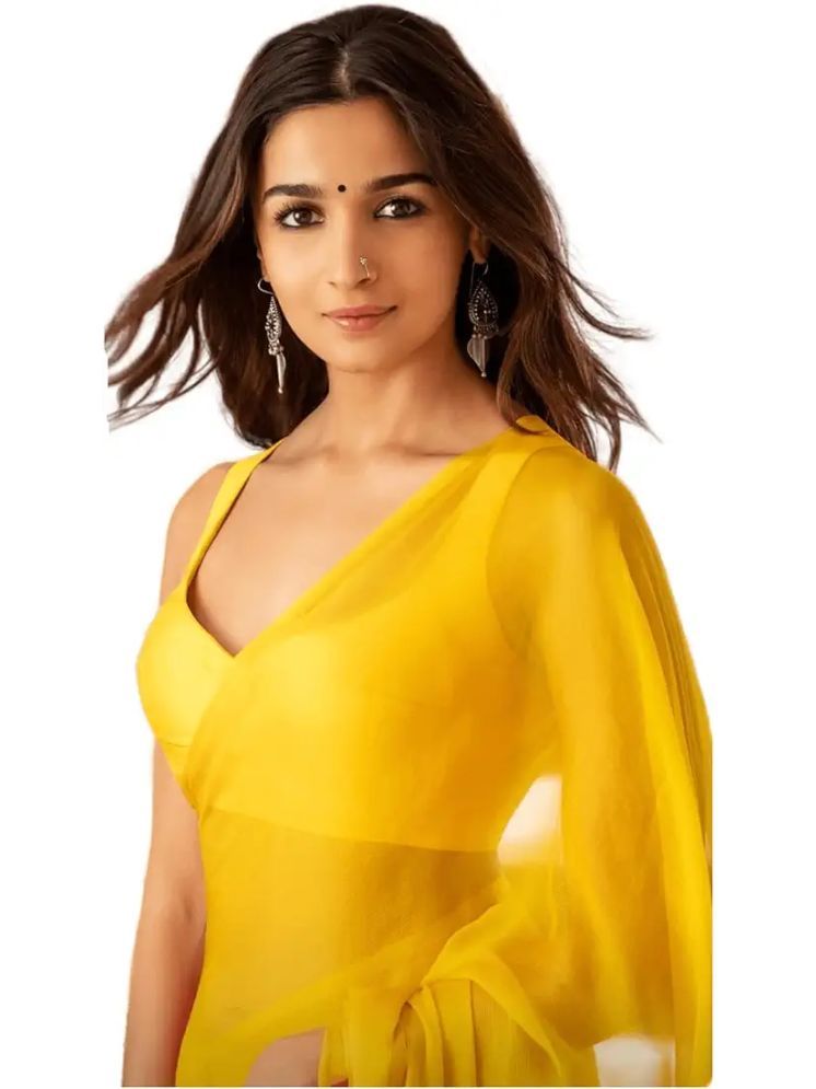     			ASTYLOR Georgette Solid Saree Without Blouse Piece - Yellow ( Pack of 1 )