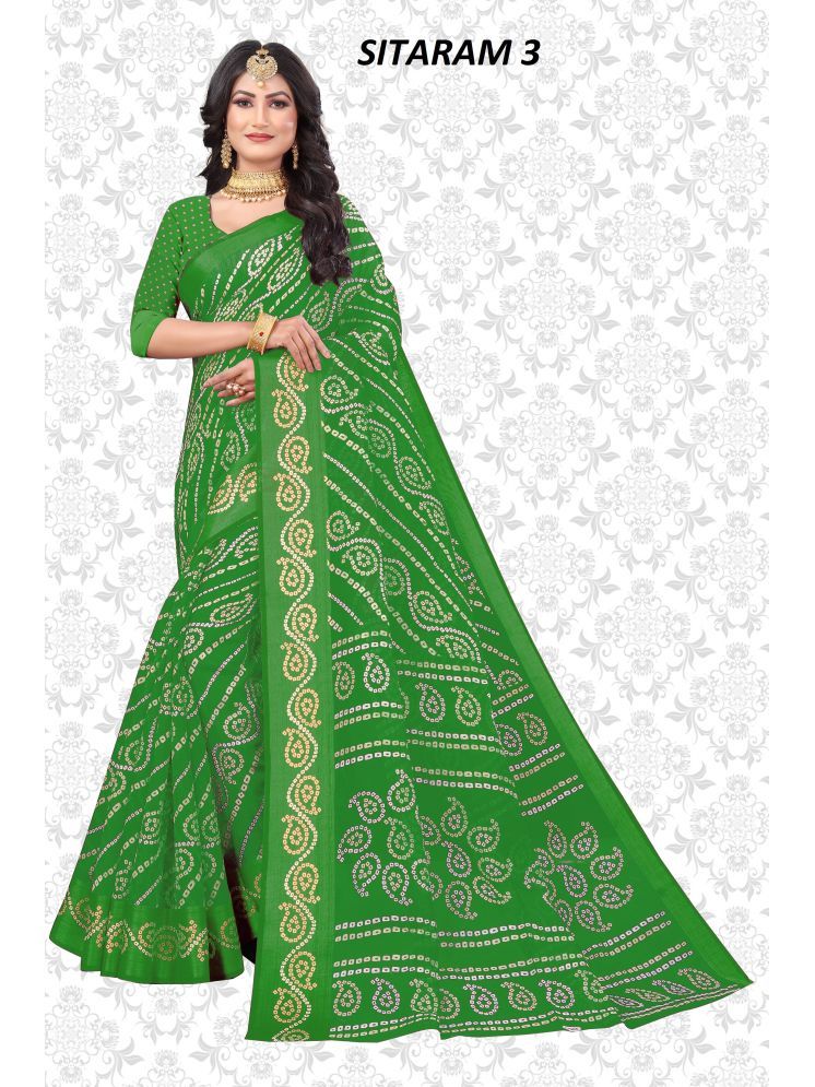     			INDIAN SILKS Cotton Silk Printed Saree Without Blouse Piece - Green ( Pack of 1 )