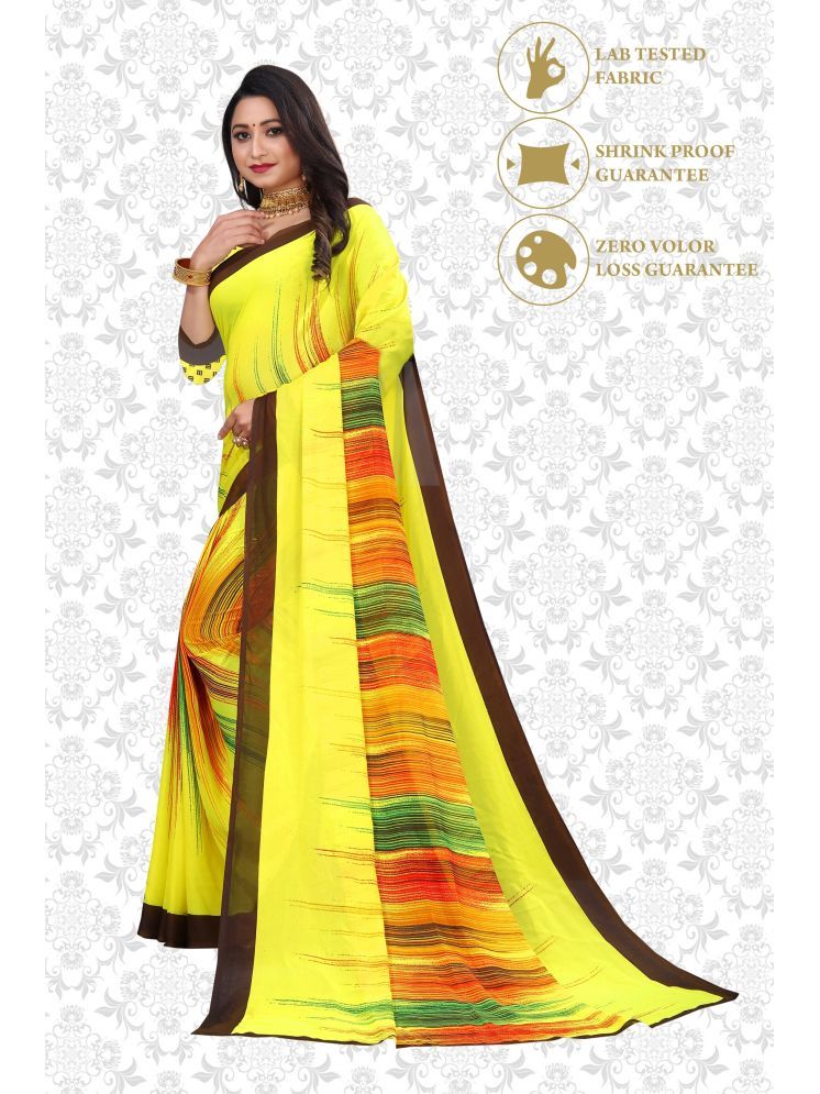     			INDIAN SILKS Georgette Printed Saree Without Blouse Piece - Yellow ( Pack of 1 )