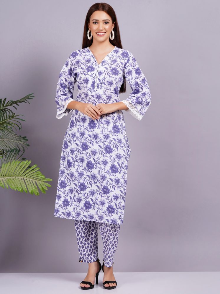     			JAI SHIVAM TRADERS Cotton Printed Kurti With Pants Women's Stitched Salwar Suit - Purple ( Pack of 1 )