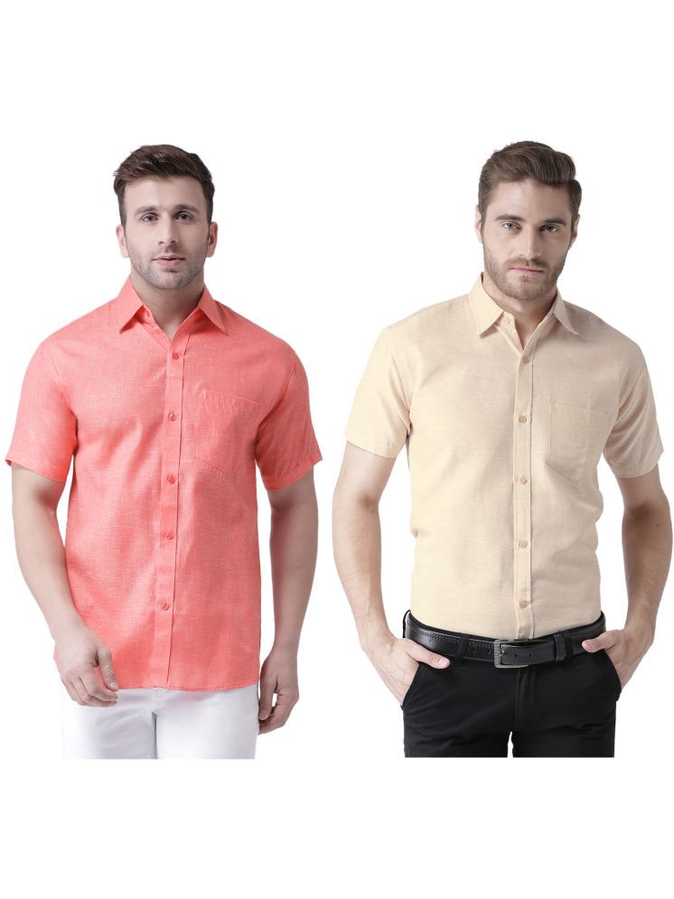     			KLOSET By RIAG Cotton Blend Regular Fit Solids Half Sleeves Men's Casual Shirt - Peach ( Pack of 2 )