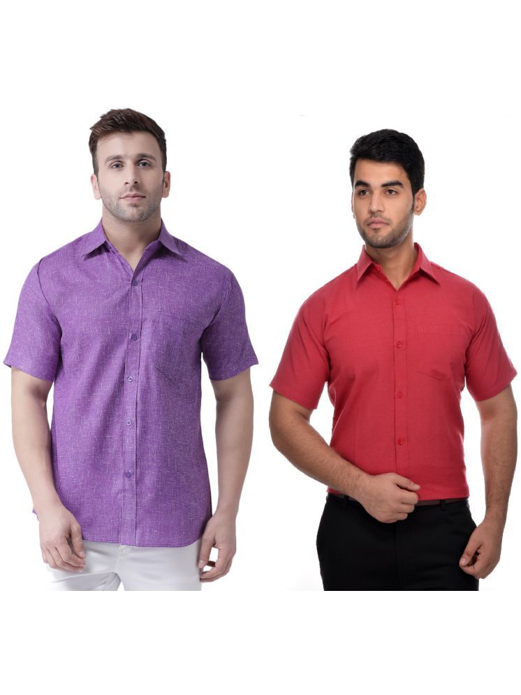     			KLOSET By RIAG Cotton Blend Regular Fit Self Design Half Sleeves Men's Casual Shirt - Red ( Pack of 2 )