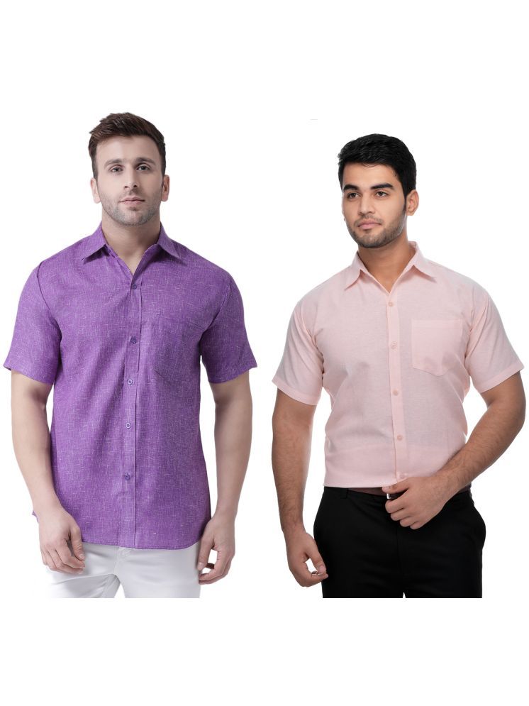     			KLOSET By RIAG Cotton Blend Regular Fit Self Design Half Sleeves Men's Casual Shirt - Peach ( Pack of 2 )