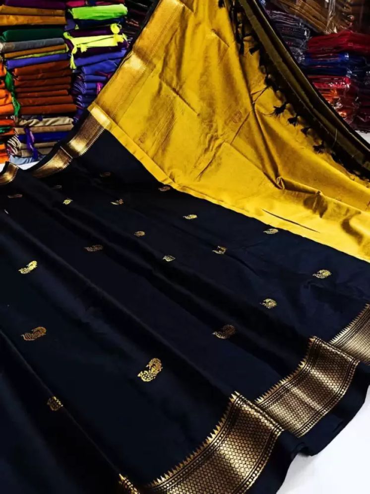     			VEERAIVA Cotton Silk Woven Saree With Blouse Piece - Black ( Pack of 1 )