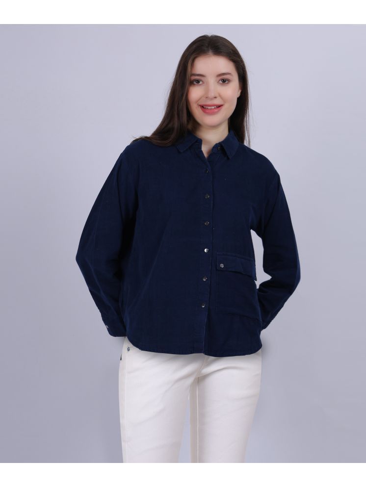     			aumbe Navy Blue Cotton Women's Shirt Style Top ( Pack of 1 )