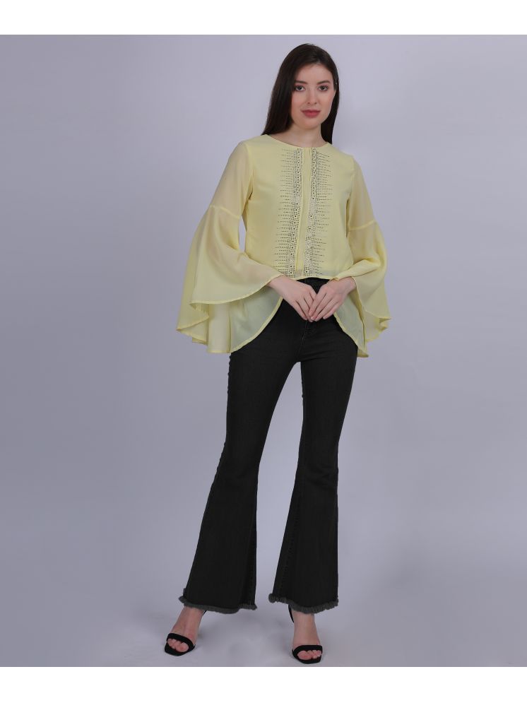     			aumbe Yellow Chiffon Women's Regular Top ( Pack of 1 )