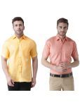 KLOSET By RIAG Cotton Blend Regular Fit Solids Half Sleeves Men's Casual Shirt - Orange ( Pack of 2 )