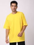 Urban Legends Cotton Oversized Fit Solid 3/4th Sleeves Men's Round T-Shirt - YELLOW ( Pack of 1 )