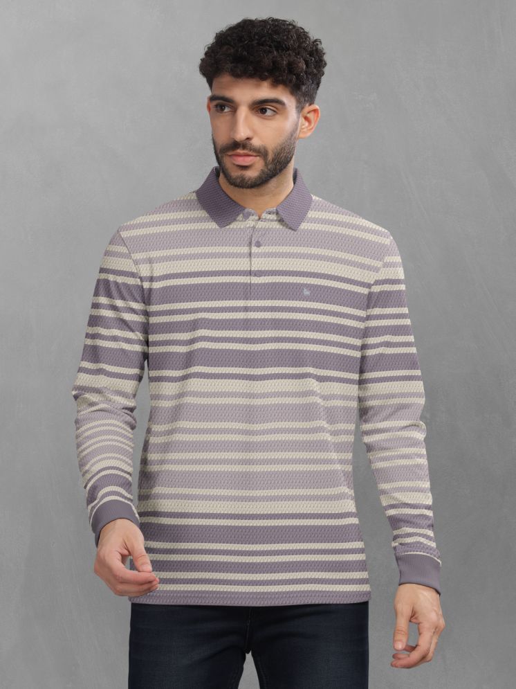     			BULLMER Cotton Blend Regular Fit Striped Full Sleeves Men's Polo T Shirt - Purple ( Pack of 1 )