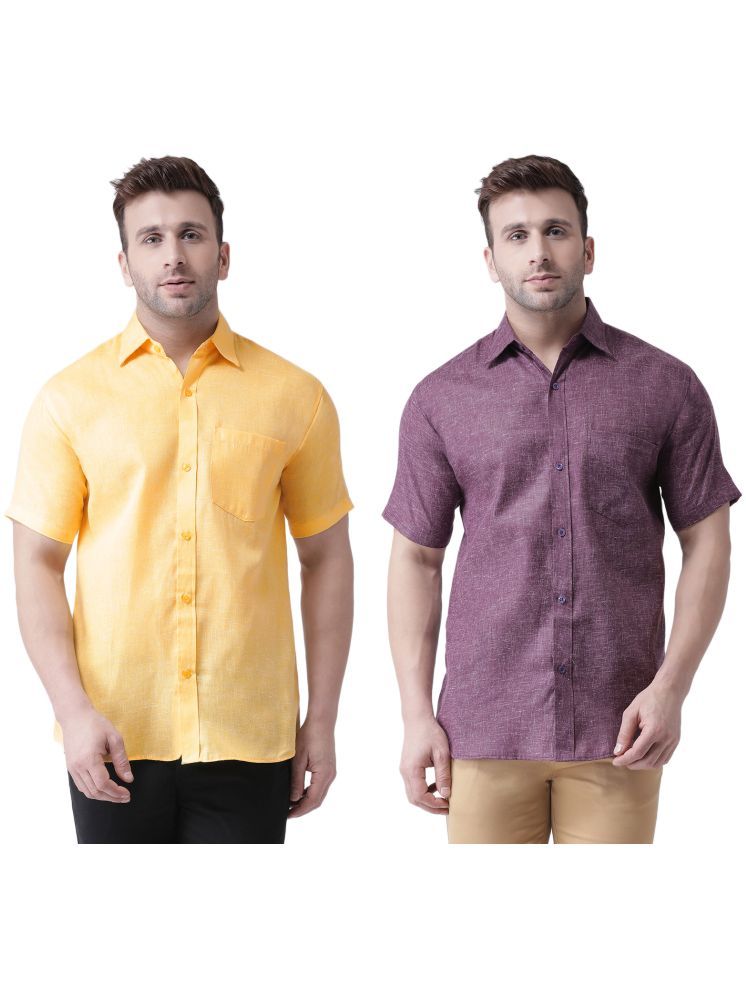     			KLOSET By RIAG Cotton Blend Regular Fit Solids Half Sleeves Men's Casual Shirt - Purple ( Pack of 2 )