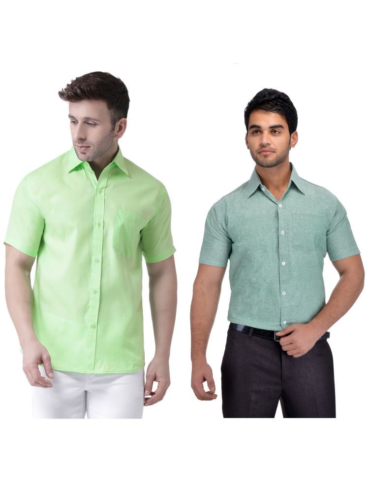     			KLOSET By RIAG Cotton Blend Regular Fit Solids Half Sleeves Men's Casual Shirt - Green ( Pack of 2 )