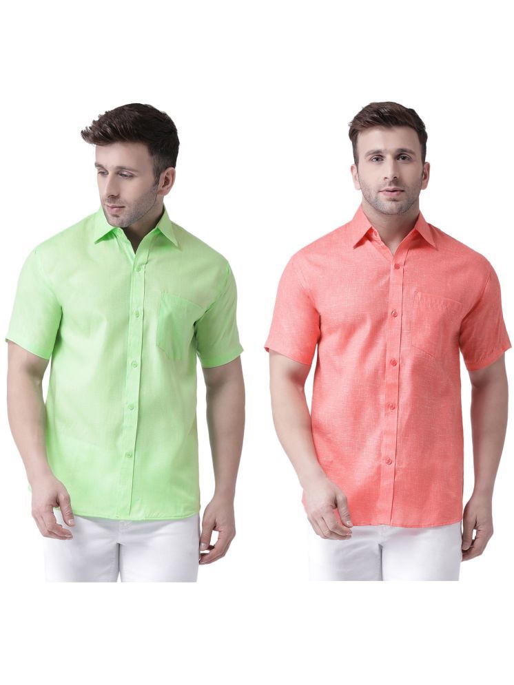     			KLOSET By RIAG Cotton Blend Regular Fit Self Design Half Sleeves Men's Casual Shirt - Fluorescent Orange ( Pack of 2 )