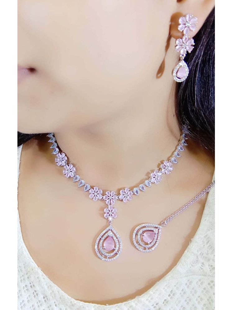     			Ladymania Pink Alloy Necklace Set ( Pack of 1 )